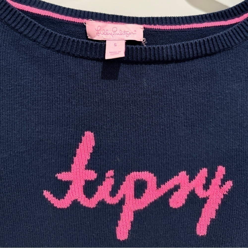 Lilly Pulitzer Sweater “TIPSY” small S blue and pink party y2k boho bohemians H - Picture 3 of 7